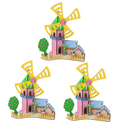 Toyvian 3 Sets Puzzle Rätsel 3D Montagehaus Puzzle Miniaturhaus Bausatz Puppenhaus Modellhaus Bausatz Mini Kit Stammbau Spielzeug 3D Puzzles Aus Holz von Toyvian