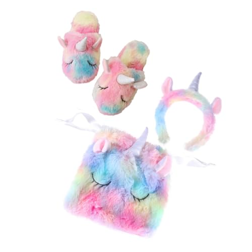 Toyvian 3 Stück 1 Satz Einhorn seidenband Ripsband Unicorn Hairband igelkostümkinder كبة Bag Plüsch Flauschige Hausschuhe neuartiges Stirnband Hausschuhe Bunte Tasche mit Kordelzug von Toyvian