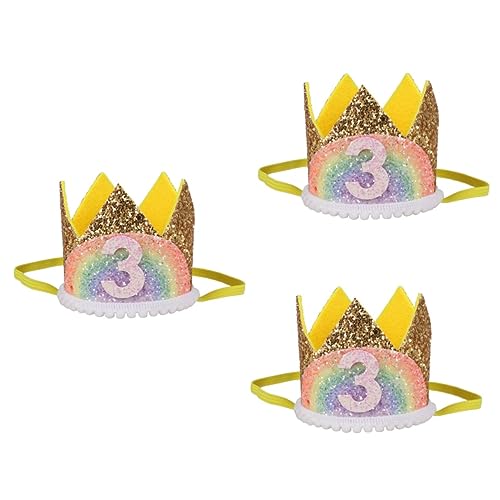 Toyvian 3St Baby-Geburtstagsparty-Regenbogen-Kronen-Spitzen-Stirnband erster geburtstag hüte geburtstag krone hut greata Haarband Geschenk Haarschmuck Kronenkopfschmuck Geburtstagshut Mini von Toyvian