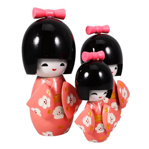 Toyvian 3St Kimono Puppen Puppe Anime- Figur Künstlicher Kirschblütenbaum japanische wanddekoration japanische statuen Miniaturen Holz japanische Puppen Desktop- hölzern Violett von Toyvian