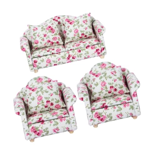 Toyvian 3St Mini-Sofa im europäischen Stil kinderzimmermöbel puppenhauszubehör Puppenstubensofa puppenmöbel Puppenhausdeko Spielsofa Mini- - winzige Hausmöbel Walnussholz Colorful von Toyvian