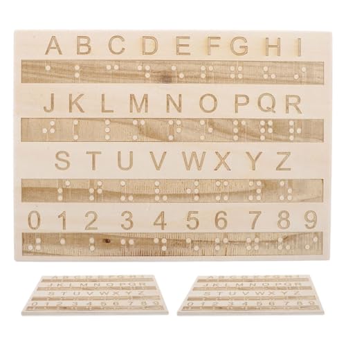 Toyvian Umfassendes Braille-lernset 3-teiliges Braille-Alphabet-Brett Aus Holz Taktile Zahlen Blindenbildungsset von Toyvian