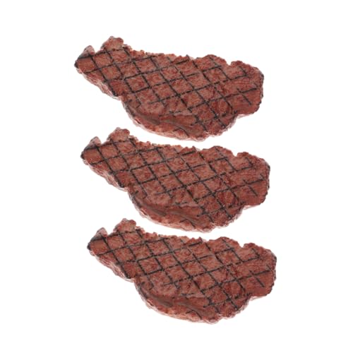 Toyvian 3pcs Künstliches Steak-Modell, Gefälschtes Gekochtes Fleisch Für Küche Und Restaurant-dekor, Realistisches Lebensmittelmodell Für Präsentation Und Dekoration von Toyvian