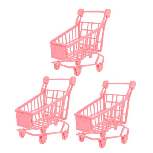 Toyvian 3st Einkaufswagen-Ornamente Rad Korb Küchenwagen Zusammenklappbarer Trolley Frühpädagogisches Einkaufswagenspielzeug Für Kleiner Trolley Simulationswagen Rosa Abs von Toyvian