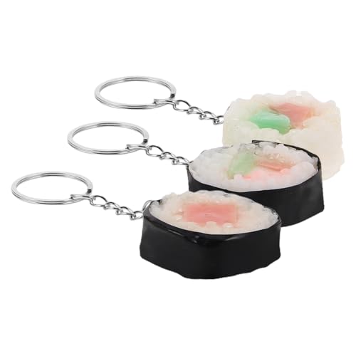 Toyvian 3st Sushi-Modell-schlüsselanhänger Kreativer Schlüsselanhänger Für Jungen Gefälschte Dessertdekorationen Sushi-go-Dekorationen Mini-simulationsspielzeug Für Die Küche Metall von Toyvian