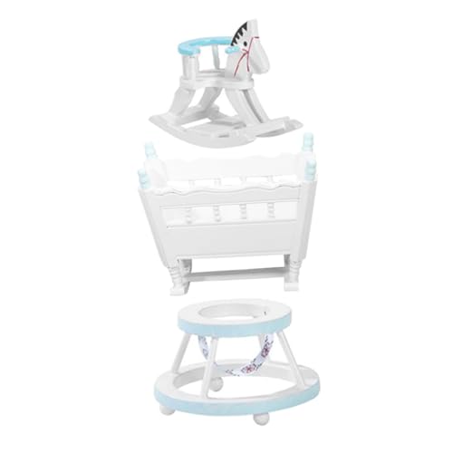 Toyvian 3st Wiege des Puppenhaus Sitz Hochstuhl Bausätze Babys Puppenwagen Klein Wanderer Puppenhausmöbel Zubehör Bausatz Miniatur Auto Mini-Cradle-Modell Blue Birke von Toyvian