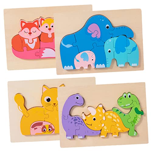 Toyvian 4 Sätze Holzpuzzle Tierisches Rätsel Interaktive Rätsel Kleinkindspielzeug Puzzles Für Kleinkinder 1-3 Puzzle- Für Kinderpuzzle Kleinkind-Puzzle Hölzern von Toyvian