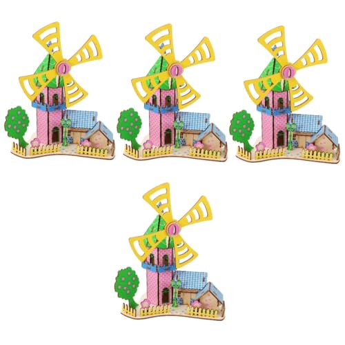 Toyvian 4 Sätze Puzzle Rätsel Puppenhaus-Modell Denksportaufgaben 3D-gebäuderätsel Miniatur-hausbausatz Mini- -bausatz DIY-modellbauspielzeug 3D-rätsel Lustige Rätsel Hölzern von Toyvian