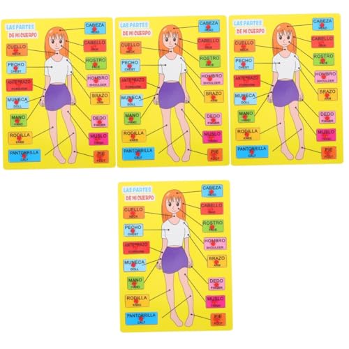 Toyvian 4 Sätze Spanisches Rätsel Menschlicher Körper Puzzle für Kinder Anzieh-Steckpuzzle Spielezeug Lernspielzeug Spielen Puzzlematte menschliches kognitives Werkzeug Körperteile Holz von Toyvian