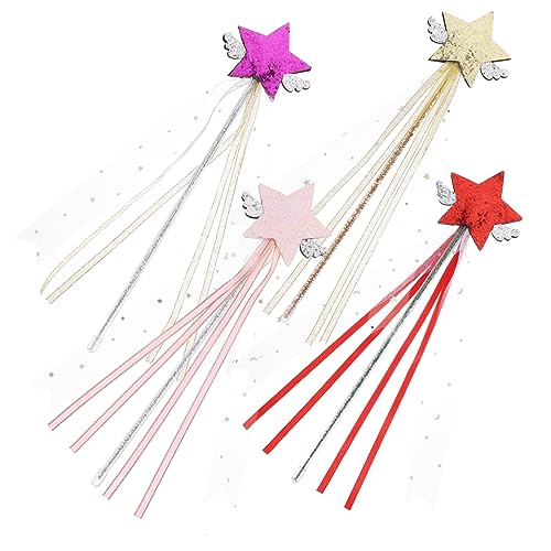 Toyvian 4 Stück Fairy Wand Party zubehör spielsachen für Kid Toys Meerjungfrauenkostüm Feenhaftes glänzendes Feenrutenspielzeug tragbare Engelsstäbe Stoff von Toyvian