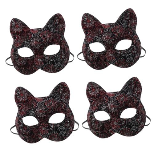 Toyvian 4 Stück Katzenmaske halbe Fuchsmaske Kitsune-Fuchs-Maske tierische Maske tiermasken halloween maske Halloweenkostüm Schutzmaske Zubehör für Katzenkostüme Kostümpartyzubehör PVC rot von Toyvian