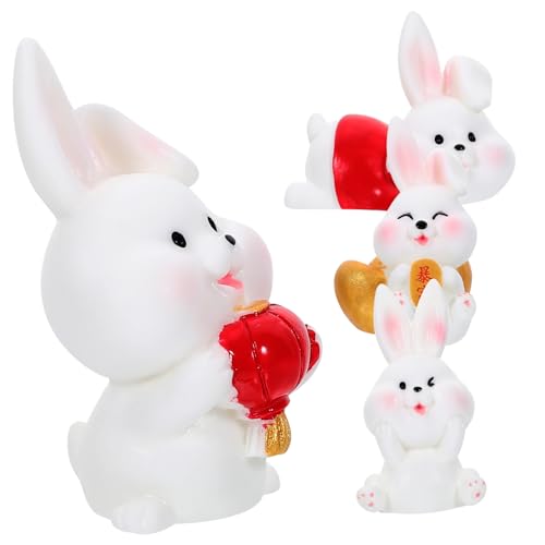 Toyvian 4 Stück Mikro-Landschaftsverzierung Osterhase süßer Plüsch Heu Hasen Kaninchendekorationen aus Harz Kaninchenfigur Dekoration Desktop-Kaninchen-Statuen Mikrolandschaft Hase von Toyvian