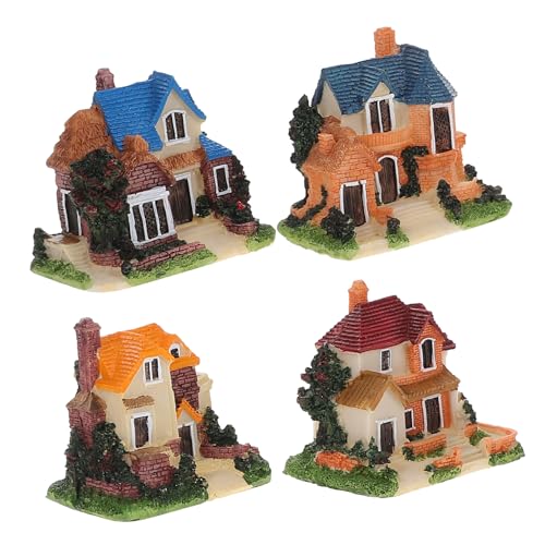 Toyvian 4 Stück Mikro-Szenen-Ornamente Haushaltsgeräte Miniaturhäuser ländliche Einrichtung gefälscht im Freien Cute Decor Living Room Decoration lebendige Hausverzierung Miniaturhaus Harz von Toyvian