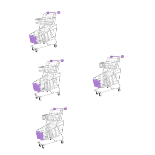 Toyvian 4 Stück Mini-Einkaufswagen Kleiner Supermarktwagen Babyspielzeug Spielzeuge Einkaufswagen-Spielzeug Spielzeug-Supermarktwagen Miniatur Zubehör Spurstange Lebensmittel Abs Violett von Toyvian