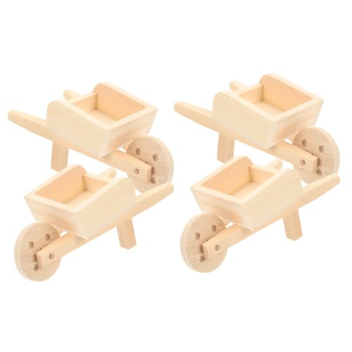 Toyvian Miniatur Schubkarre Deko 4 Stück Mini-Kinderwagen Schubkarrenzubehör Gartenwagen Spielzeug Spielzeuge Puppenhaus Aus Holz Modelle Mini-schubkarren Miniaturschubkarren Draussen Anhänger von Toyvian