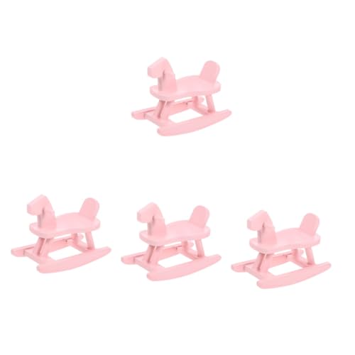 Toyvian 4 Stück Miniatur-Puppenhaus Spielzeug-Schaukelpferd-Ornament 1/12 Puppenhauszubehör puppenhaus deko kinderzimmer Spielzeug Mini- -Schaukelpferd Miniaturstuhl Birke Rosa von Toyvian