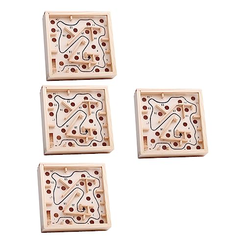 Toyvian 4 Stück Palmenlabyrinth Puzzle für Logic Games balancierspiel Holzspielzeug Set Holzlabyrinth Perlen-Rolllabyrinth- hölzern Beige von Toyvian