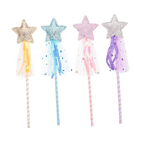 Toyvian 4 Stück Zauberstab Zauberstäbe für Mädchen Puppenflügel feenflügel Frauen Fairy Wand Toys игрушки для девочек Sternendesign Feenstab sternförmiger Feenstab Stoff von Toyvian