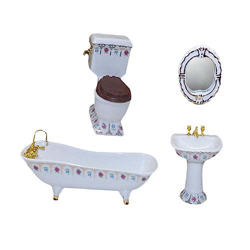 Toyvian 4 Stück Zubehör Für Puppenhäuser Becken Dollhouse Decor Wanne Puppenhausmöbel Liege Miniatur Porzellan Puppenhaustoilette Mini-Badezimmer-Modell Mini-hausbedarf Weiß Keramik von Toyvian