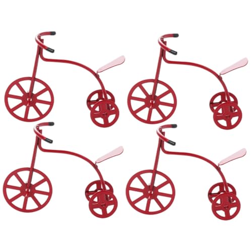 Toyvian 4 Stück Zubehör für Puppenhäuser Mini-Finger-Bike-Spielzeug Puppenhaus Miniatur Fahrrad Mini-Bike-Modell Miniatur-Fahrradmodell Mini-, Mini-Fahrrad Mini-Dreirad Legierung rot von Toyvian