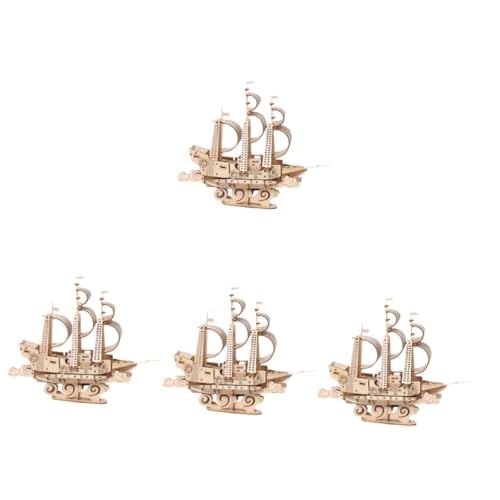 Toyvian 4 Stück hölzernes segelboot Spielzeug Modellschiff pädagogisches Stammspielzeug Spielzeugboot 3D-Puzzle-Boot Rätsel 3D-Holzpuzzle für 3D-Puzzles aus Holz von Toyvian