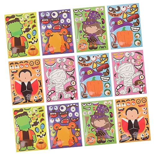 Toyvian 48 Blatt Halloween Aufkleber Nagelaufkleber Kinderaufkleber Halloween Aufkleber Kürbis Aufkleber Halloween Gesichtsaufkleber Kürbis Aufkleber Beschichtetes Papier von Toyvian