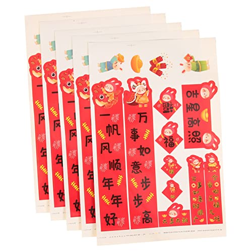 Toyvian 5 Blatt Couplets Aufkleber Chinesische Beflockung Chunlians Mini Chinese Neujahrs Couplet Aufkleber DIY Bastelaufkleber von Toyvian