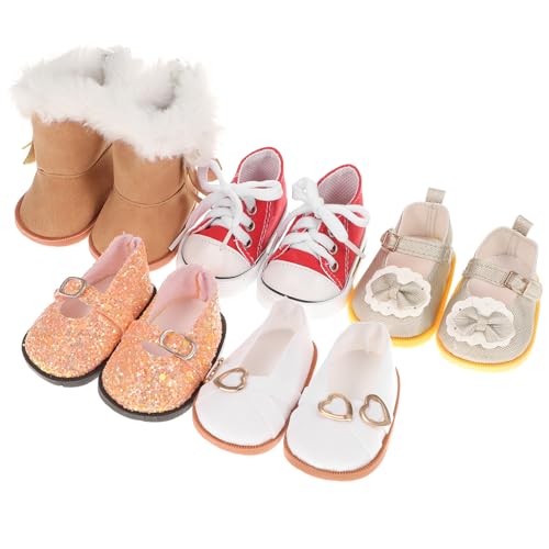 Toyvian 5-Pack-Puppenschuhe Set-Beinhaltet Doll Canvas-Schuhe Schneestiefel Und Glitzer-Prinzessin-Schuhe Für 18 Puppen-Für Puppen American Dolls Accessoires von Toyvian