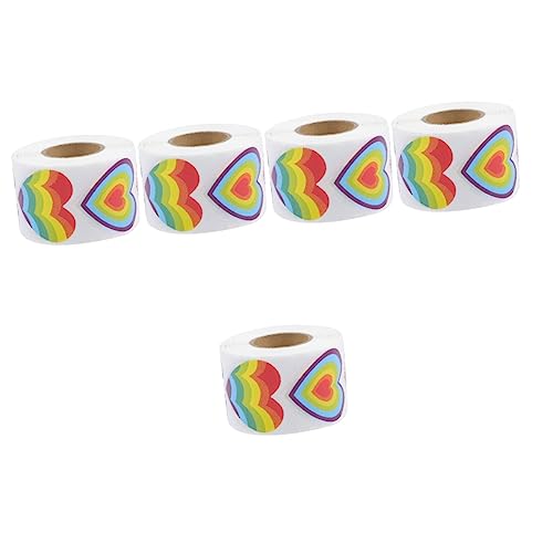 Toyvian 5 Rollen Regenbogen Herz Aufkleber Umschlagaufkleber Stolz Regenbogen Aufkleber Aufkleber Etikett Herzförmige Aufkleber Regenbogen Herz Aufkleber Selbstklebender Aufkleber von Toyvian