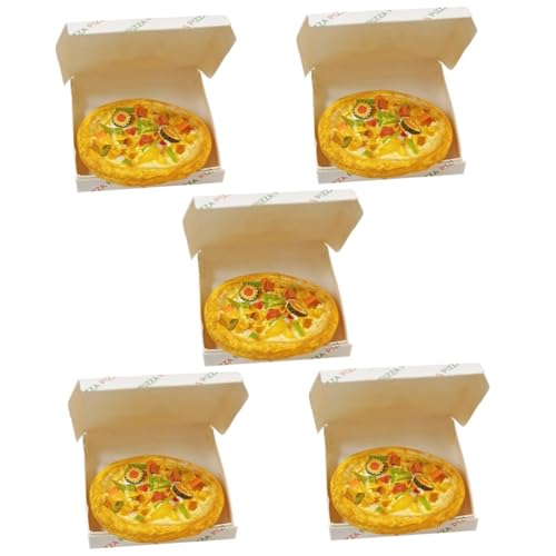 Toyvian 5 Sätze Minipizza mit Schachtel Puppenhaus Pizza Dekoration Simulation Pizza Modell Pizza-Zubehör für Puppenhaus Mini-Pizza-Modell Miniaturen gefälschte Pizza Mini-Pizza-Dekor Harz von Toyvian