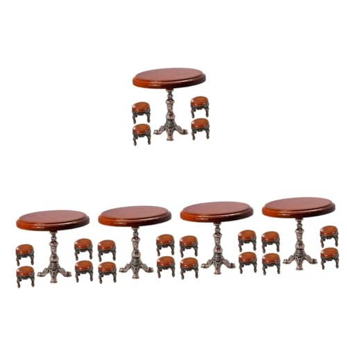 Toyvian 5 Sätze Vintage Puppenhauszubehör Seitentische Puppenzubehör Beistelltisch-Hocker-Modell Möbelmodelle Kaffetisch Spielzeugzimmer Mini-Tisch Schemel runder Tisch Legierung von Toyvian