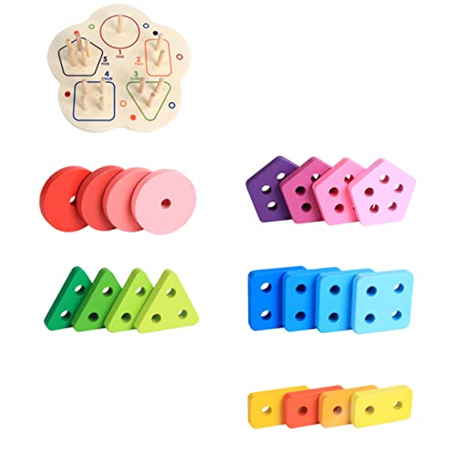 Toyvian 5 Teiliges Holzspielzeug Set Für Pädagogisches Stapelspiel Mit Geometrischen Formen Farben Und Zahlen Intelligentes Lernspielzeug Für Kleinkinder Und Vorschulkinder von Toyvian