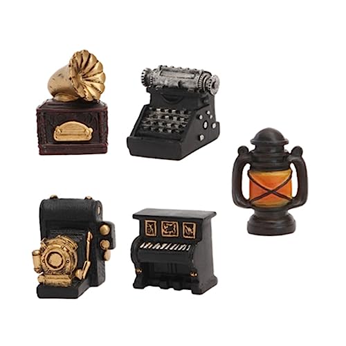 Toyvian 5St Retro alte Ornamente Wohnkultur Haushaltsgeräte Miniatur Retro-Puppenhausmöbel Vintage Dekoration Retro Dekoration Miniatur-Plattenspieler-Figuren Klaviermodell aus Harz von Toyvian