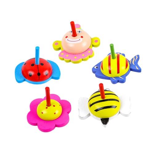 Toyvian 5st Kreisel Sinnesspielzeug Für Kinder Partyartikel Mit Tiermotiven Goodie-Bag-füller Bemalte Für Kinder Spielzeug Mit Holzplatten Regenbogen Dreht Jacke Rotieren Hölzern Tragbar von Toyvian