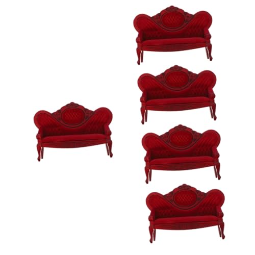 Toyvian 5st Puppenhausmöbel 1 Sofa Im Maßstab 12 Puppenhaus-banksofa Miniatur-viktorianische Bank Puppenhaus-Sofa-Sessel Entzückende Puppenmöbel Mini-hausbedarf Mini-Sofa Couch Schiene Rot von Toyvian