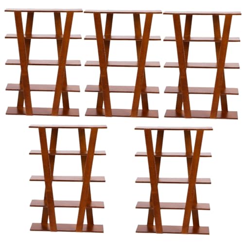 Toyvian 5st Puppenhausmöbel Aufbewahrungsbänke Holzregal Schmücken Wohnkultur Heimzubehör Lagerregal Mini-hausregal Mini-ständer Puppenhaus Blumentopfständer Mini-Rack Empfindlich Hölzern von Toyvian