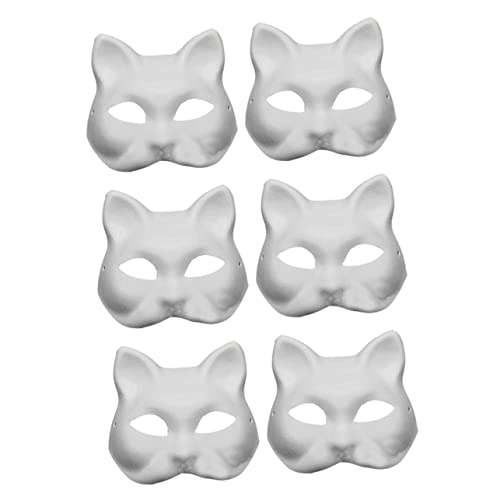 Toyvian 6st Diy Katzen-gesichtsmaske Diy Leere Masken Leere Papiermasken Maske Im Tierdesign Handgemalte Masken Cosplay-diy-masken Handbemalte Zellstoff Fräulein Halloween Paar-outfit Weiß von Toyvian