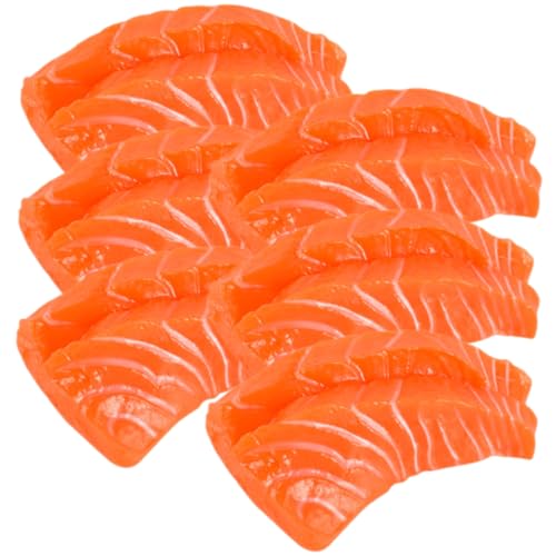 Toyvian 6st Künstliche Lachsmodelle Leistung Eichel Tank Kabeljau Obst Küchenfleischspielzeug Mini-Essen Künstliches Fleischmodell Fisch Würfel Machen Miniatur Für PVC Orange von Toyvian