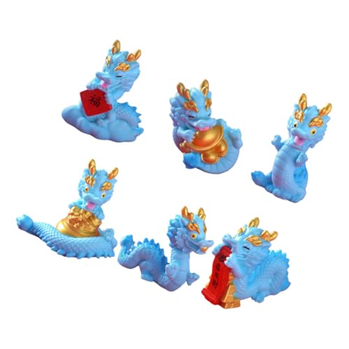 Toyvian 6st Mini-Drachen-Ornamente Miniatur Figur Feng Drachenstatuengarten Chinesische Drachendekoration Mini-drachenskulptur Drachen-dekor Für Zuhause 2024 Drachenstatue Harz Blue von Toyvian