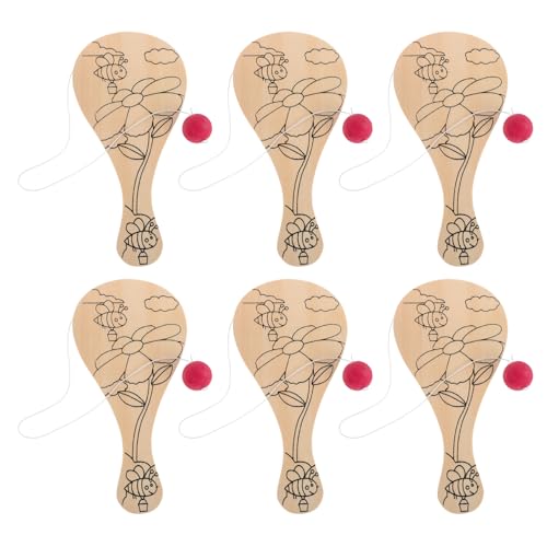 Toyvian 6st Schlägerspielzeug Zum Ausmalen Basteln Für Racketball-ballschläger Leerzeichen Paddel Schlägerball Malspielzeug Leerer Paddelball Spiele Am Strand Malen Holz von Toyvian