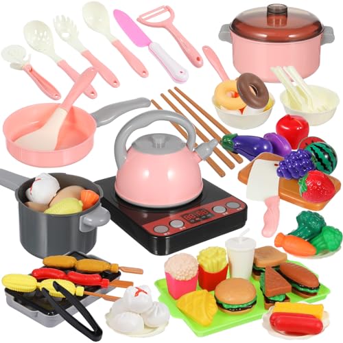 Toyvian 86Pcs Tun Vor Um Küchenzubehör Zu Spielen So Tun Kochküchenspielzeug Spielen Lebensmittel Sets Für Kinderspielzeugküchenzubehör Für Mädchen Kleinkind Kücher -Spielset (Pink) von Toyvian