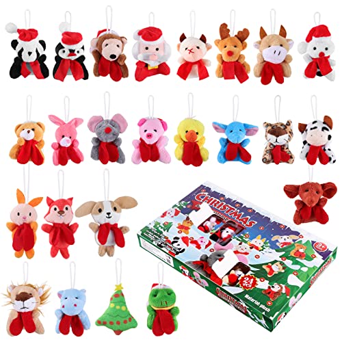 Toyvian Countdown Advent Kalender- Weihnachten 24 Tage Mini Advent Kalender mit 24 Tier Plüsch Spielzeug- Weihnachten Dekorationen Xmas Party Favor Geschenke für Jungen Mädchen Kleinkinder von Toyvian