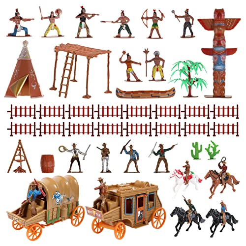 Toyvian Cowboys und Indianer von Wild West und Indianer Figuren aus Kunststoff Miniatur mit Pferd Zelt Männer Soldaten Spielzeug Wild West Figle Playset for Kids School Project von Toyvian