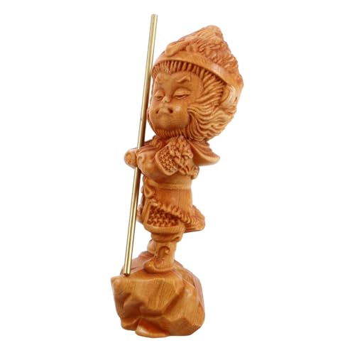 Toyvian Dekorationsstücke von Monkey King Auto Dekoration Handgeschnitzte Affenstatue Auto-Armaturenbrett-Dekoration Wohnaccessoire Affenkönig Figur aus Messing hölzern Light Brown von Toyvian