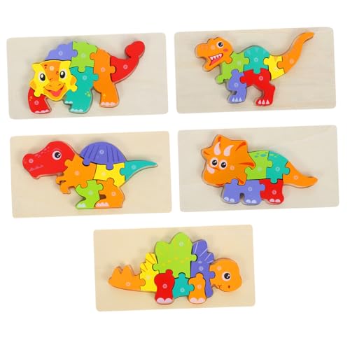 Toyvian Lernspielzeug 5-teiliges Dinosaurier-Puzzle Aus Holz für Jungen und Mädchen Lernspielzeug 3D-puzzlebrett Buntes Holzpuzzle-Set Hand-Auge-koordination von Toyvian