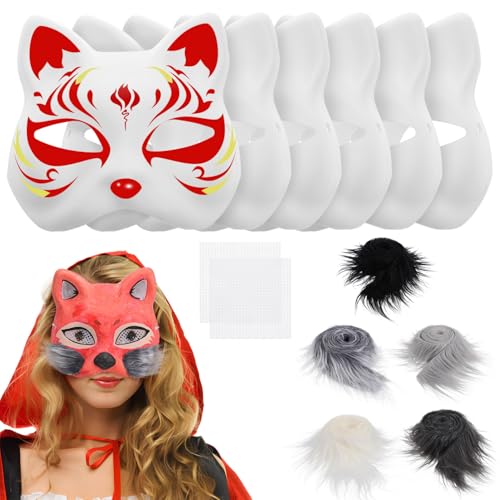 Toyvian Diy Leere Weiße Maske Mit Pelzigen Streifen Tier-Maskerade-Masken Katzengesicht Basteln Bemalte Masken Unbemalte Zellstoffmasken Für Partys von Toyvian