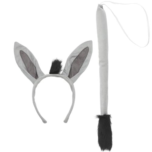 Toyvian Eselkostümzubehör Eselstirnband Und Schwanzplüschte Esel Ohren Stirnband Für Festivalparty Cosplay Tierkostüm Kopfbedeckung von Toyvian