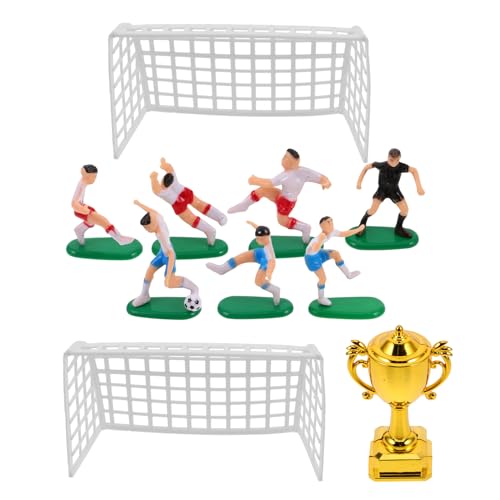 Toyvian Fußballspielzeug Miniatur-Fußballnetz-Set Mit 7 Spielern 1 Trophäe Finger Fußballspiel Kuchendekorationsset Cupcake-Dekorationsset Tisch-Fingerspielzeug Für Fußball-Geburtstag von Toyvian