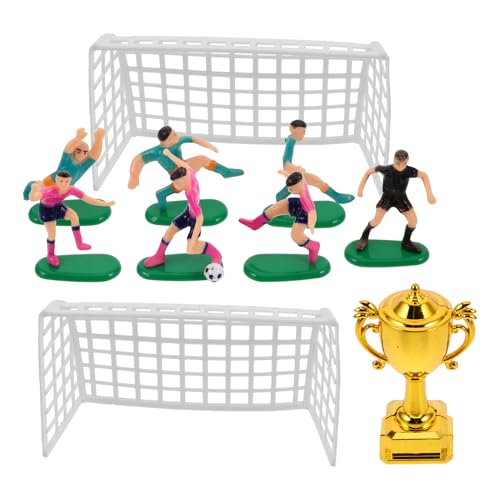 Toyvian Fußballspielzeug Miniatur-Fußballnetz-Set Mit 7 Spielern 1 Trophäe Finger Fußballspiel Kuchendekorationsset Cupcake-Dekorationsset Tisch-Fingerspielzeug Für Fußball-Geburtstag von Toyvian