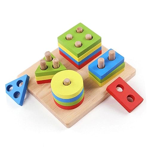 Toyvian Holz Baustein Set Geometrische Formen Puzzles Und Strukturspiele Lernspielzeug Für Kleinkinder Farben Zufällig Verschiedene Sets Für Kreatives von Toyvian